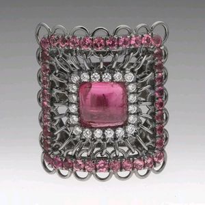 18k Gold Pink Tourmaline Diamond Ring